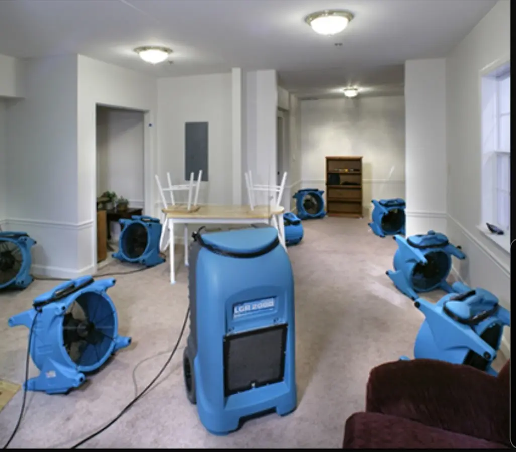 Air movers and dehumidifier setup for Water Damage Restoration in Prairie du Chien
